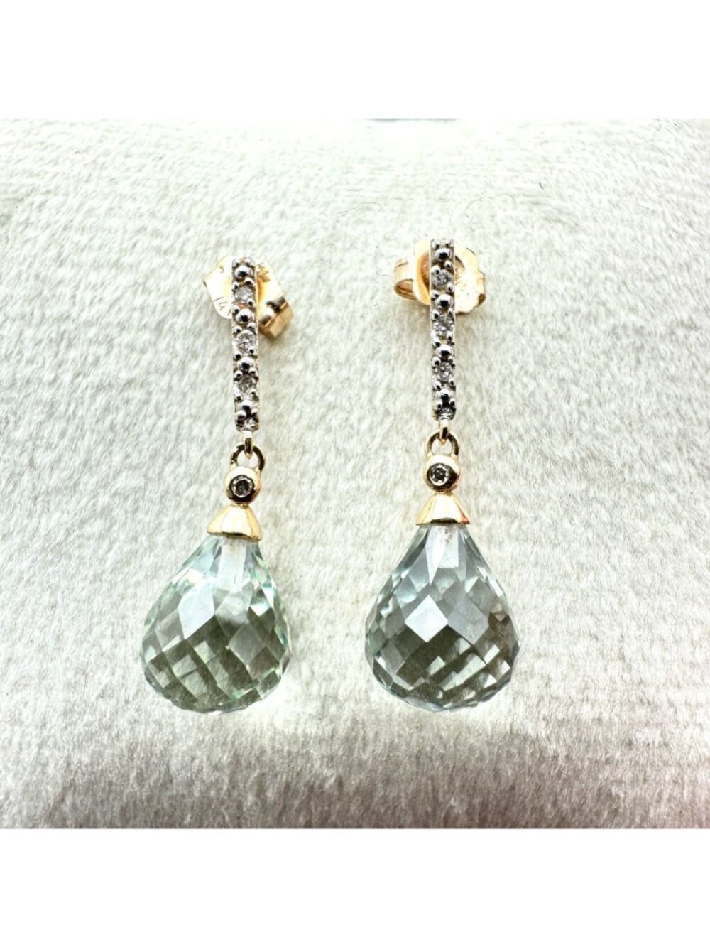 Vintage 14K Yellow Gold Diamond and Blue Topaz Pierced Earrings 4.06 Grams - Picture 6 of 8